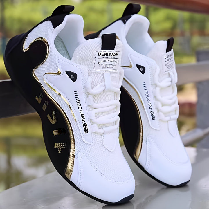 Vita chunky sneakers för herr med svarta detaljer