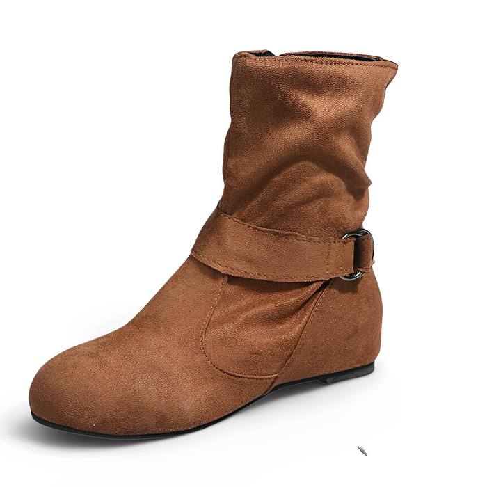 Dam Slouchy Boots med Remdetalj och Rundad Tå