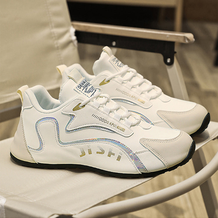Vita chunky sneakers för herr med svarta detaljer