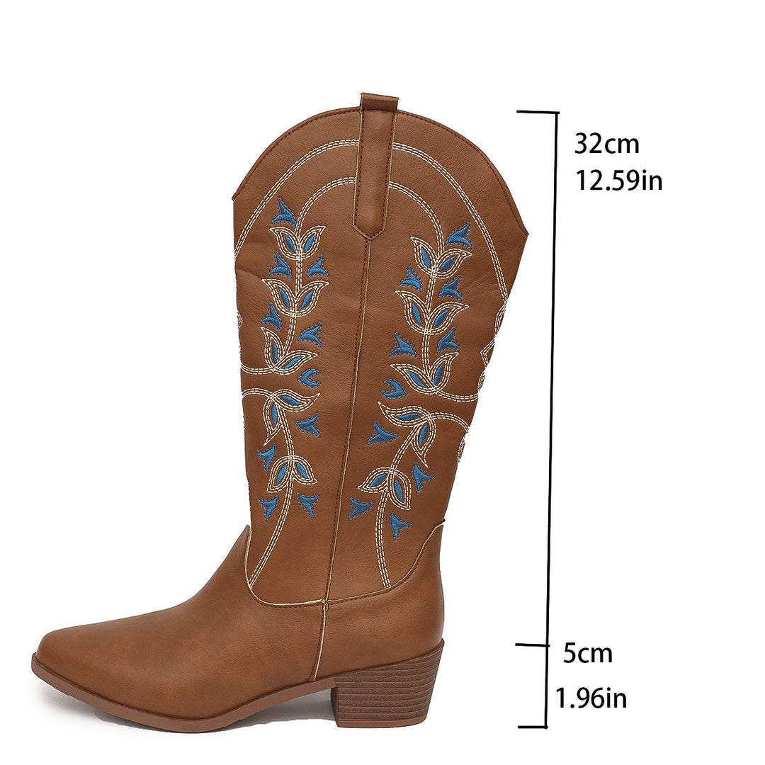 Vita broderade cowboyboots