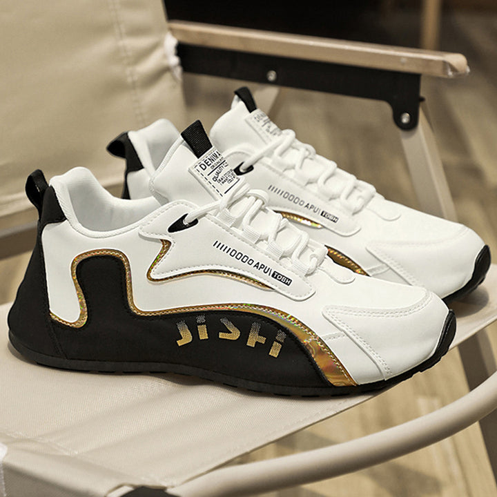 Vita chunky sneakers för herr med svarta detaljer