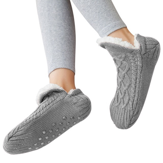 Dam Sockor Varma Tovade Strumpor med Halkskydd Inomhus