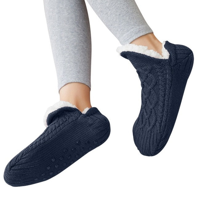 Dam Sockor Varma Tovade Strumpor med Halkskydd Inomhus