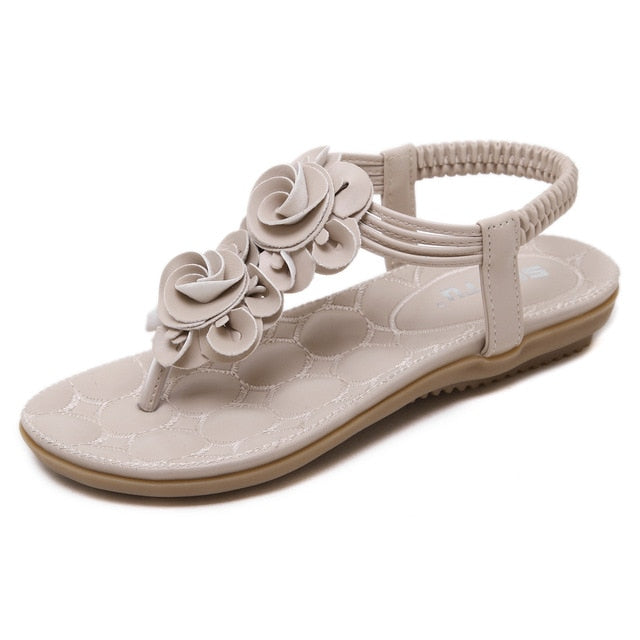 Dam T-Rem Sandal med Blommor och Elastisk Rem