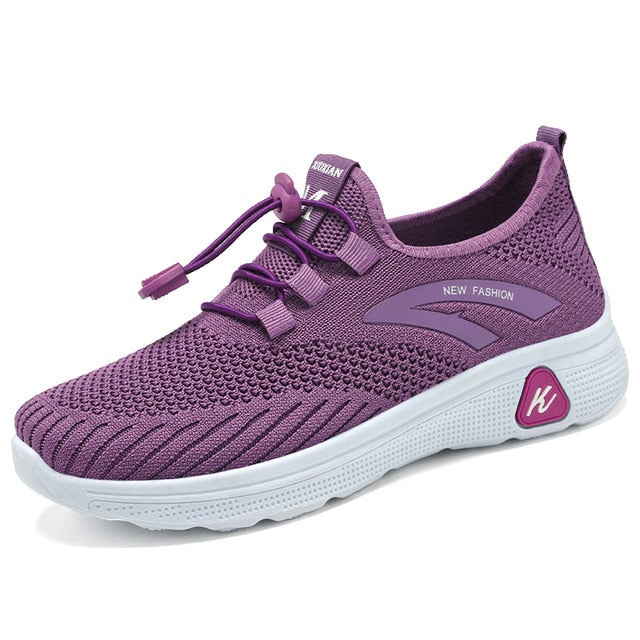 Dam Sneakers med Vävd Ovandel och Stötdämpande Sula