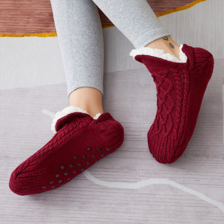 Tjocka stickade tofflorsockor med teddyfoder