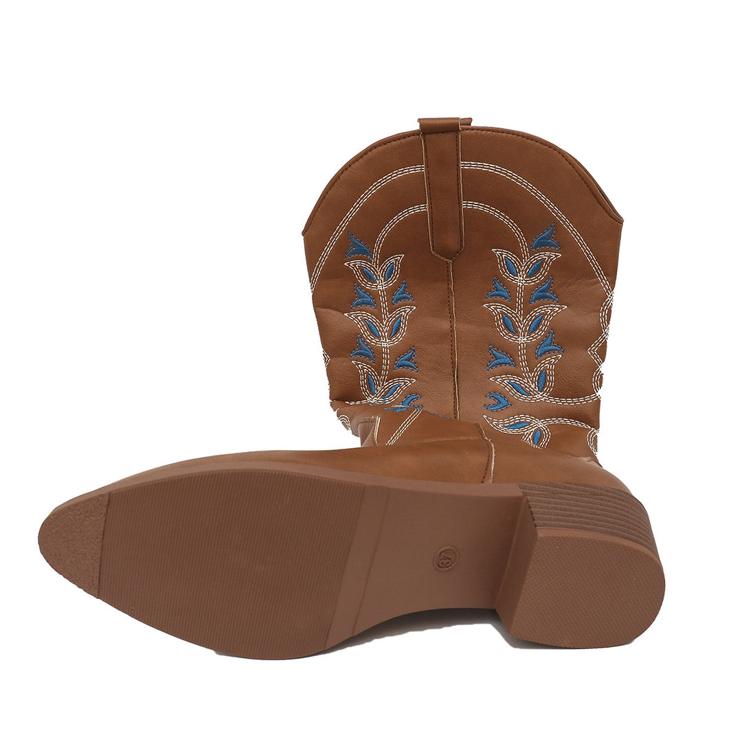 Vita broderade cowboyboots