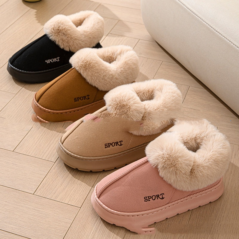 Beige platåtofflor med fuskpälskant