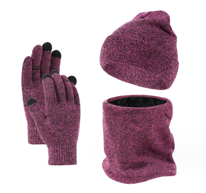 Stickad Mössa Halsduk och Handskar Set Unisex Vinter