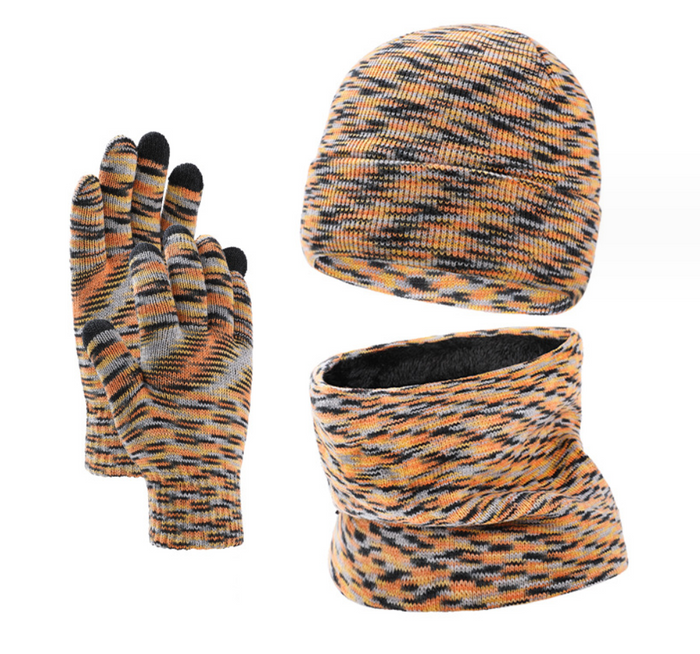 Stickad Mössa Halsduk och Handskar Set Unisex Vinter