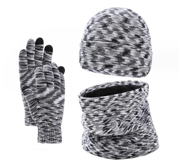 Stickad Mössa Halsduk och Handskar Set Unisex Vinter