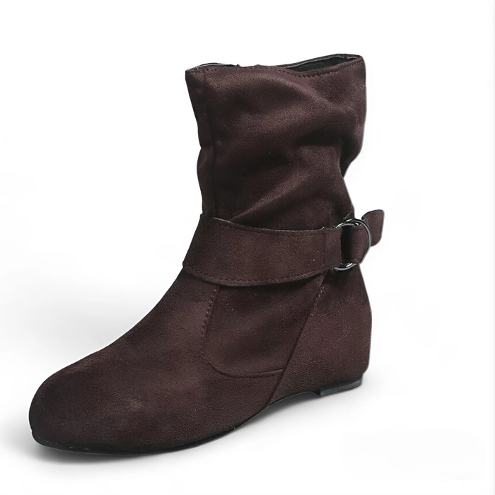 Dam Slouchy Boots med Remdetalj och Rundad Tå