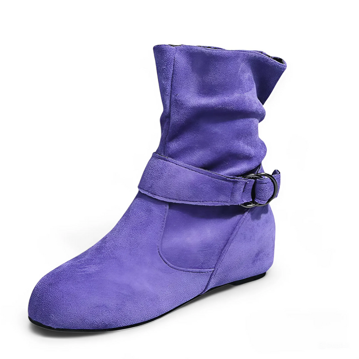 Dam Slouchy Boots med Remdetalj och Rundad Tå